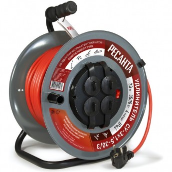 Удлинитель силовой на металлической катушке РЕСАНТА СУ-3х1,5-50/3